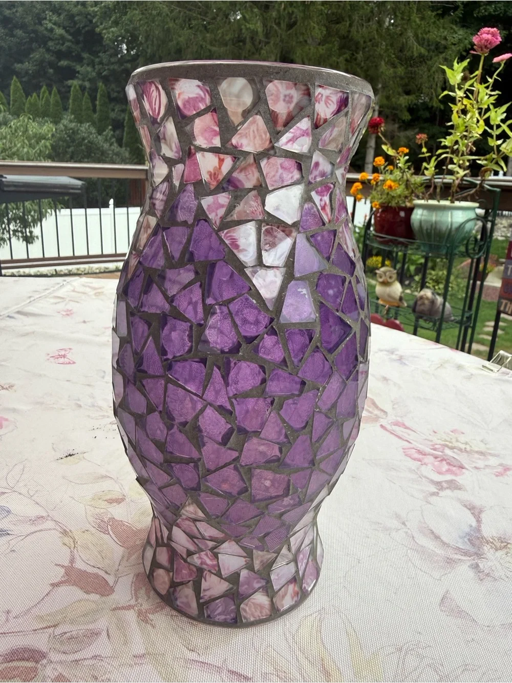 Purple Mosaic Glass hurricane lamp